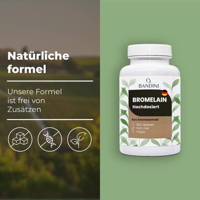 Detalle de Bandini® Bromelain 10.000 F.I.P./g – 200 magen-saftresistente Tabletten für Entwässerung & Blähungen