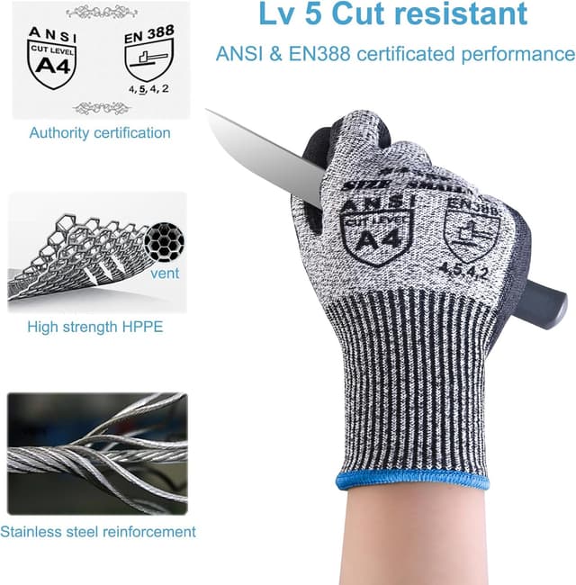 Detalle de Donfri Cut Resistant Gloves Level 5, Size S,3
