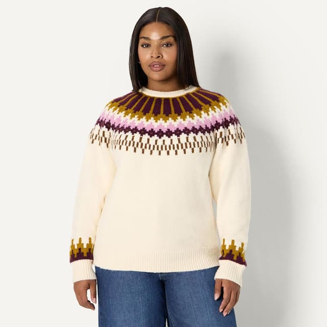 Detalle de Amazon Essentials Women’s Demi’s Pick Oversized-Fit Fair Isle Crewneck Jumper