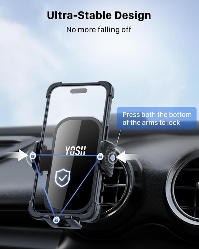 Detalle 2 de YOSH Car Phone Holder for Air Vent with Reinforced Spring Clip – universal dashboard cradle