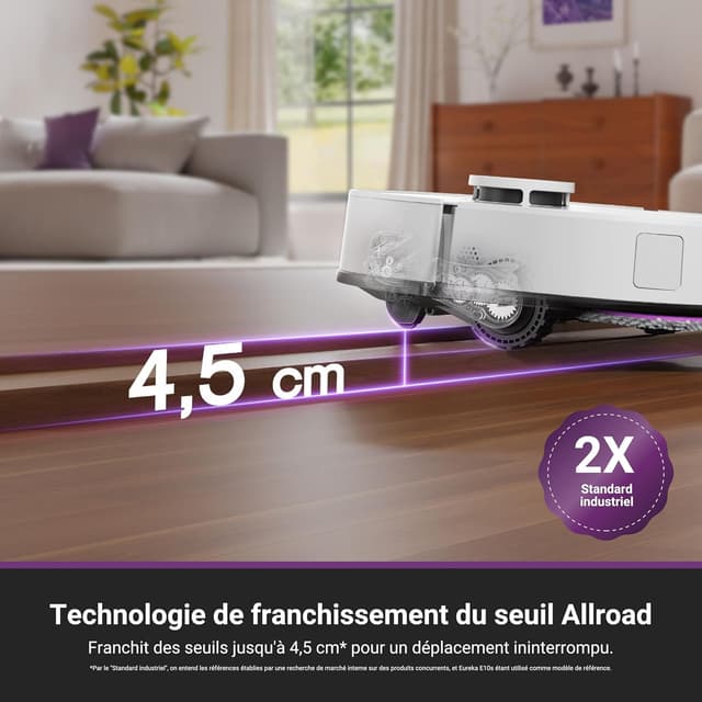 Detalle 2 de EUREKA J15 Max Ultra – Robot aspirateur laveur avec station autonettoyante, serpillière chauffée et brosse latérale extensible