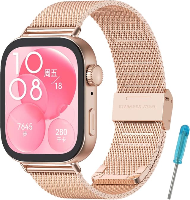 Detalle de MIJOBS stainless steel metal strap for Huawei Watch Fit 3 (and Fit 4 family) — adjustable, waterproof replacement