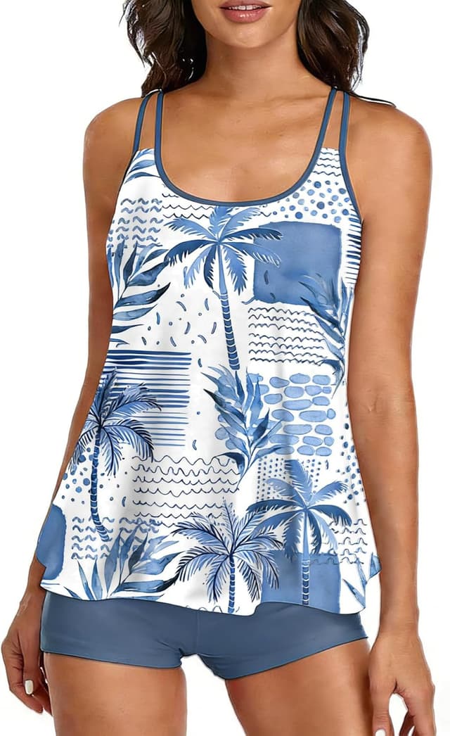 Detalle de Urchics 2026 Women’s Plus Size Tankini Two-Piece Swimsuit with Long Torso Top & High-Waisted Boyshorts