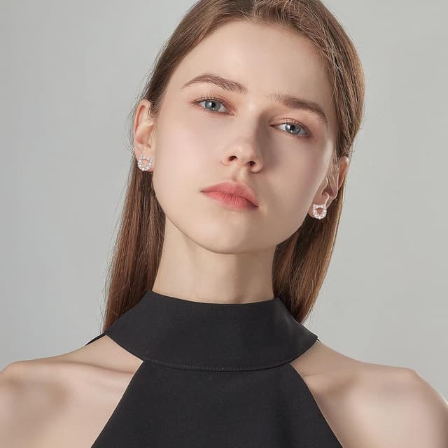 Detalle de Deyanse Ohrstecker aus 925 Sterling Silber für Damen – Katzenkopf mit Zirkonia, 8 x 8 mm