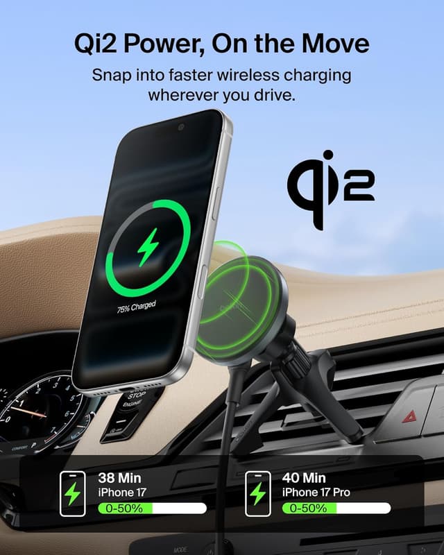 Detalle 2 de Belkin Wireless Car Charger MagSafe Qi2 Fast 1M Cable