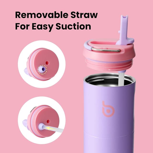 Detalle de BOTTLE BOTTLE Insulated Water Bottle 700ml (24oz) with Straw, Lid and Handle in Lilac