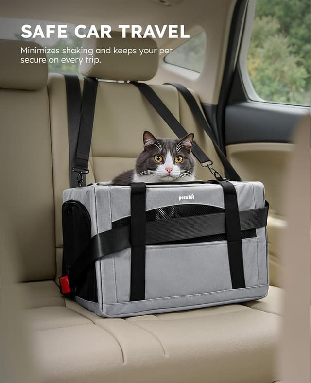 Detalle de pecute Cat Carrier Stable breathable and portable with hidden partition (for cats under 5kg) – Grey, 43×28×28cm