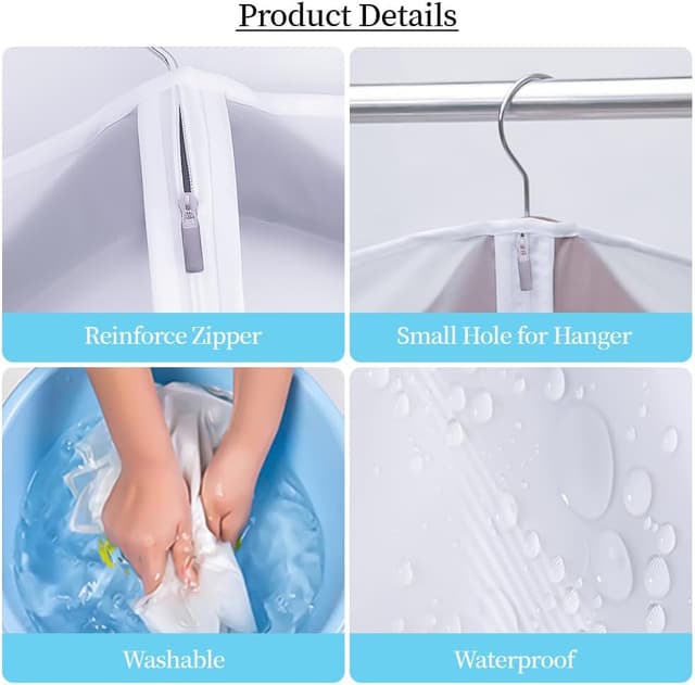 Detalle de Niviy Kleidersack Anzug (6er-Set) – transparente, atmungsaktive Kleiderhüllen mit Reißverschluss, 60x100 cm