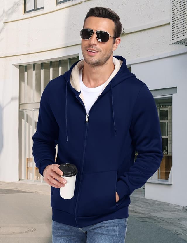 Thumbnail 3 de Veste polaire à capuche MoFiz pour homme en sherpa, fermeture éclair et poches zippées (M-3XL)