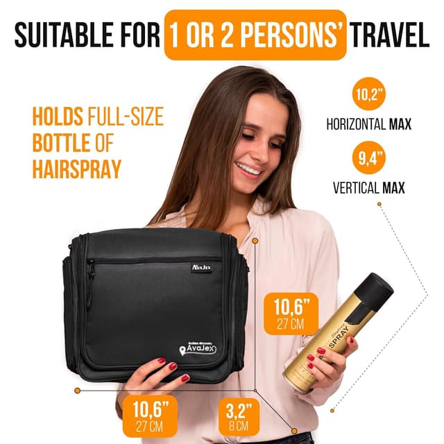 Detalle 2 de Men & Women Travel Toiletry Bag with 19 Compartments (10.6”x10.6”x3.2”) Waterproof Lining and Metal Swivel Hook