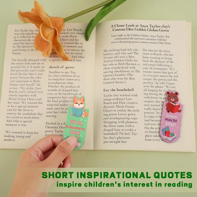 Detalle de 12 magnetische Lesezeichen für Kinder mit Tiermotiven – 12er Set für Schultüte & Kindergeburtstag