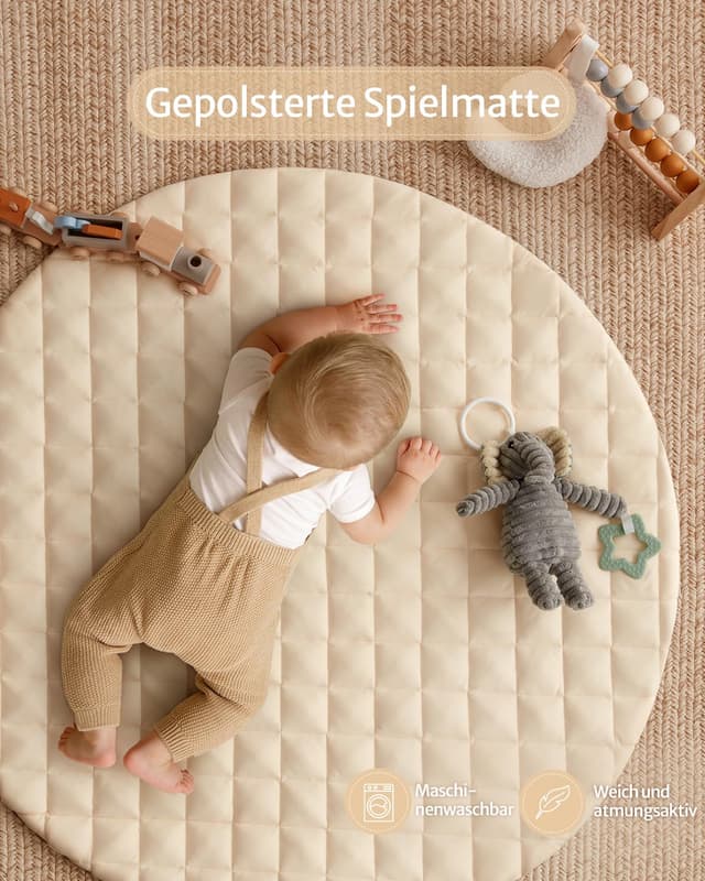 Detalle de Blissful Diary Spielbogen Baby Spieldecke (85 × 85 cm) mit 6 abnehmbaren Spielzeugen – Beige