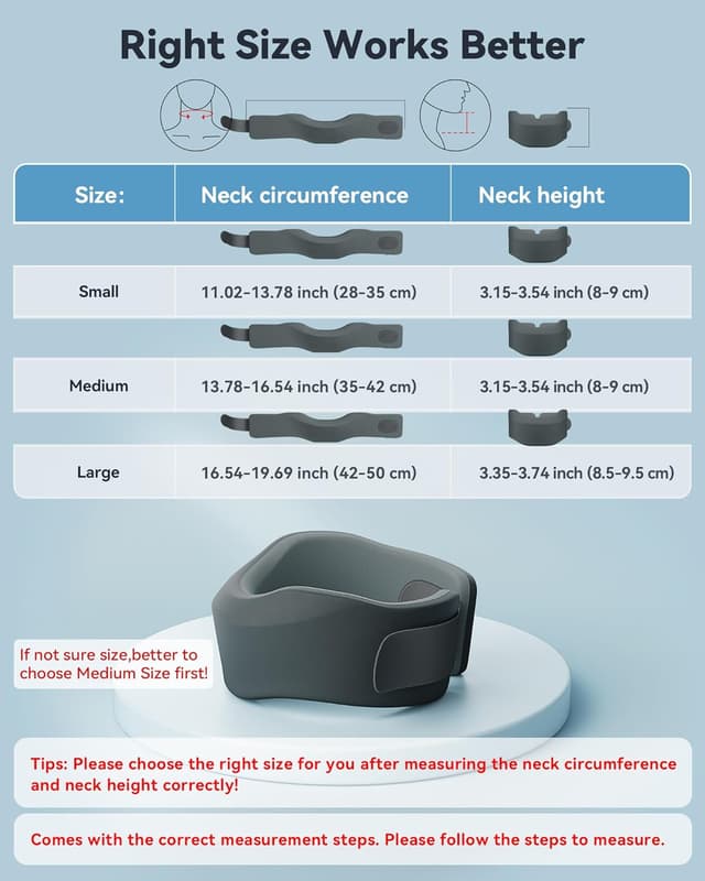 Detalle de BETOVIN Neck Brace for Sleeping (Gray, Large) — Soft Cervical Collar for Neck Pain Relief and Support