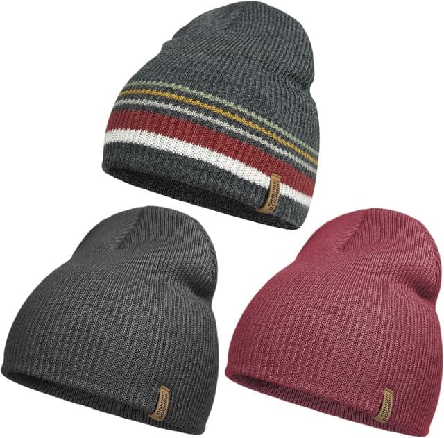 Detalle de Outdoor Shaping Beanie-Mütze aus Strick – warme Wintermütze mit Leder-Patch, Umschlag und weichem Stretch