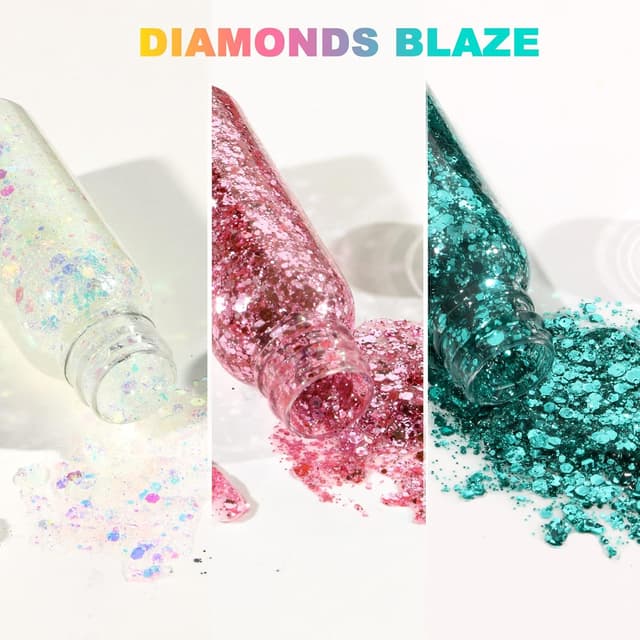 Detalle de Gel à paillettes URAQT « Mermaid » pour le corps et les yeux (blanc + rose + vert)