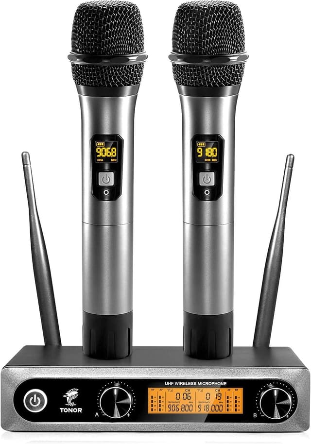 Detalle de TONOR TW-820 Wireless Dual UHF Microphone System 60m