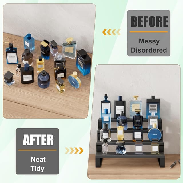 Detalle de Boulphia Cologne Organizer for Men (12-Inch) 4-Tier Wood Stand in Black