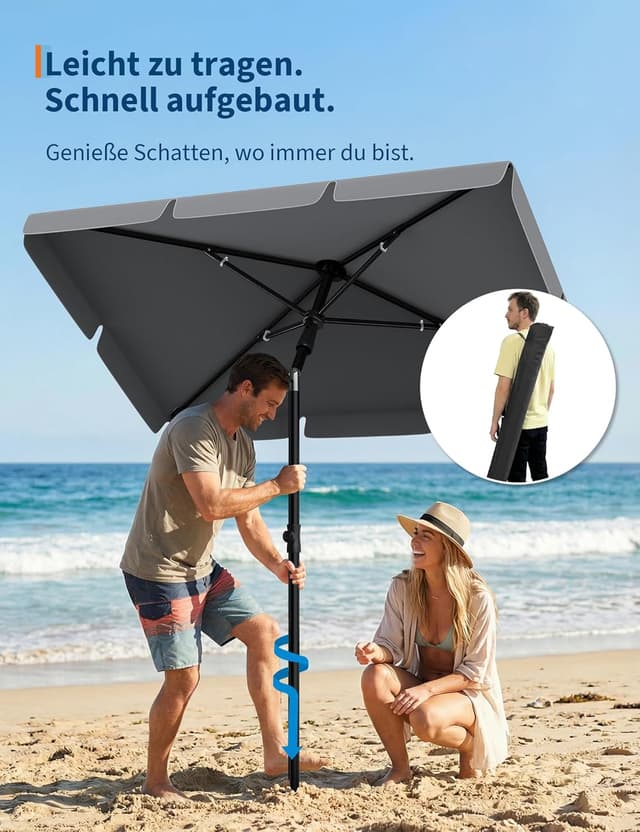 Detalle de GarveeHome Balkon-Sonnenschirm 200x125 cm mit Schirmhülle, UV50+ anthrazit – rechteckig, knickbar & höhenverstellbar