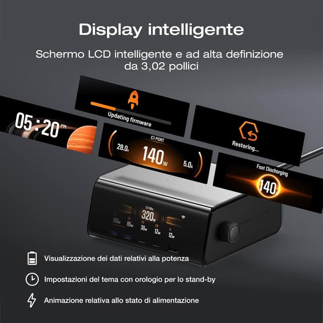 Detalle de EF ECOFLOW Caricabatterie da tavolo EcoFlow RAPID Pro 320 W, 5 porte + power bank, GaN