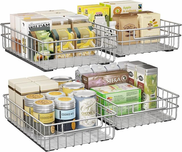 Detalle de Kitstorack Pull Out Cabinet Organizer (Stainless Steel) — Slide-Out Drawer 4-Pack with Full-Extension Slides