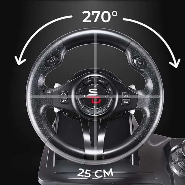 Detalle de Subsonic Superdrive GS550 volante de simulación con palanca y pedales