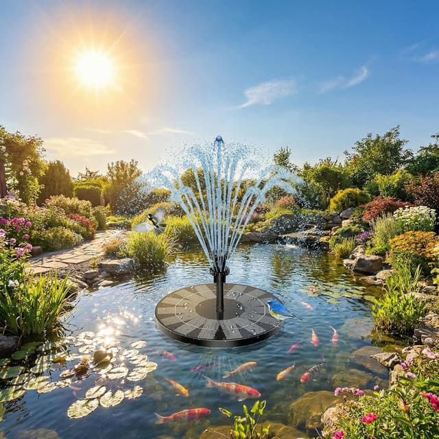 Detalle de Solar Springbrunnen für Außen mit 1,5 W, 6 Sprüh-Effekten und 4 Stützstangen – für Garten, Teich & Vogelbad