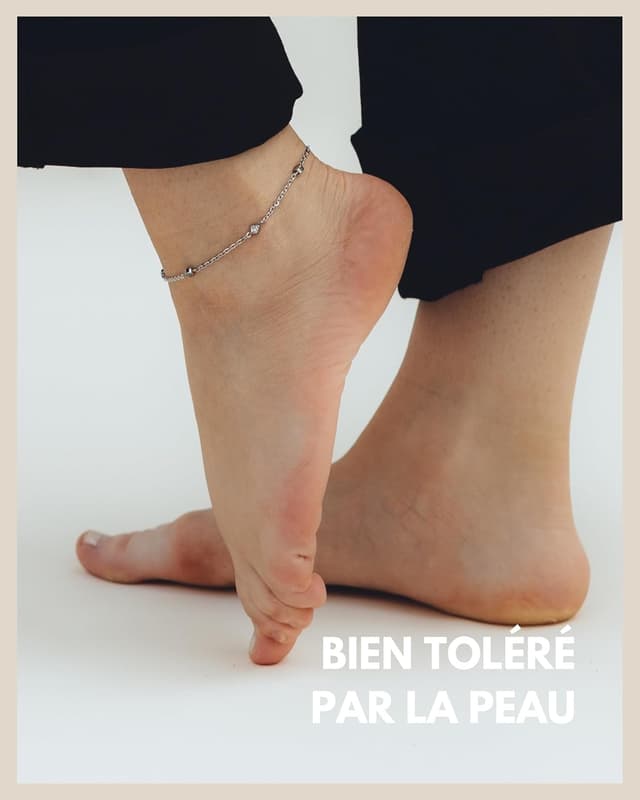 Detalle de Chaîne de cheville réglable pour femmes en acier inoxydable avec zirconium — étanche, 22 à 27 cm