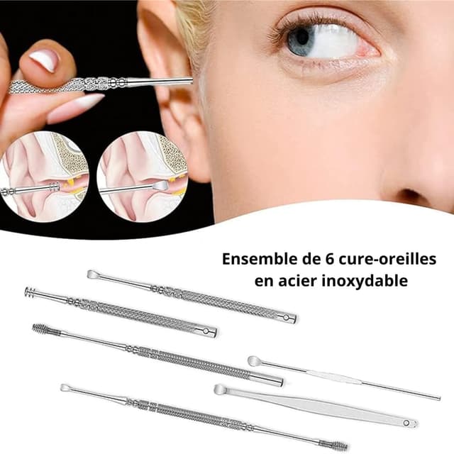 Detalle 2 de PARENCE.- 6-teiliges Ohrenreinigungsset mit Etui – Edelstahl-Werkzeuge & Metall-Ohrstöpsel mit Bürste