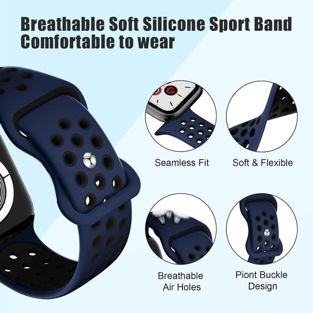 Detalle 2 de DigiHero Sport Silicone Watch Straps for Apple Watch (44/46/42/40/45/41/38/49mm) – Breathable, Hypoallergenic Air Holes