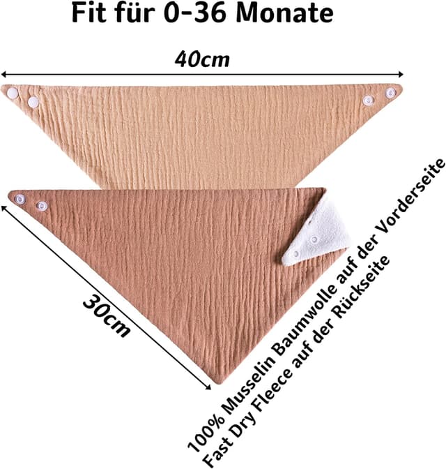 Detalle 2 de Kewlife gift Baby-Lätzchen aus Musselin: verstellbares Dreieckstuch zum Füttern & Zahnen