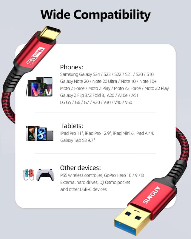 Detalle de SUNGUY USB-C Kabel (15 cm) – USB 3.1 Gen2 mit bis zu 10 Gbps, 3A Schnellladen & Android Auto
