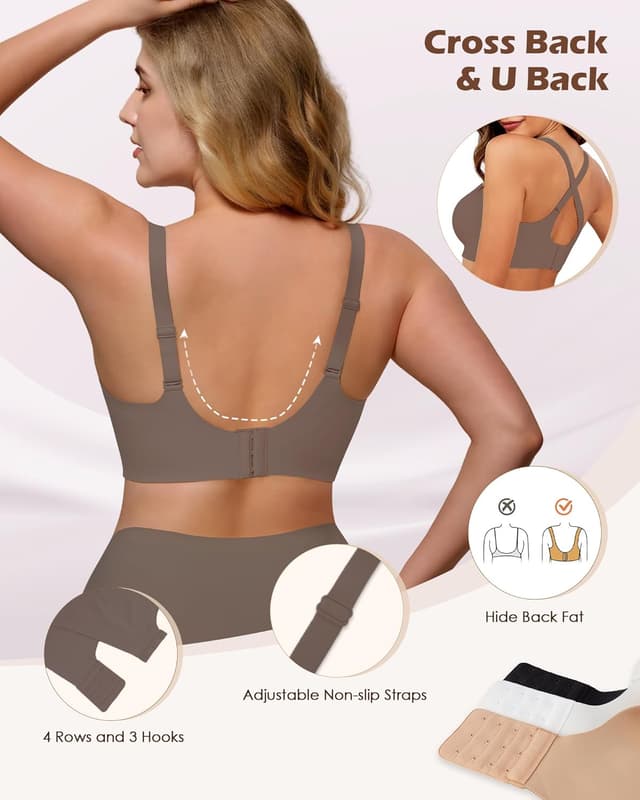 Detalle 2 de As Fairy Wire-Free Soft Comfort No-Underwire V-Neck Seamless Push Up Bralettes (Full Coverage)