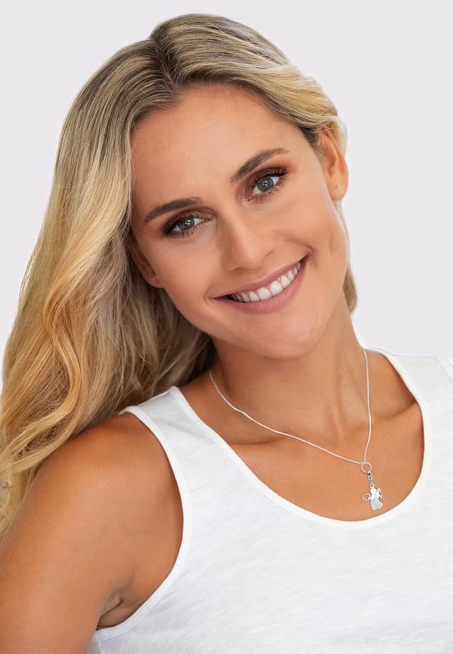 Detalle de Nenalina Charm-Anhänger „Engel mit Herz“ aus 925 Sterling Silber mit 12 Cubic Zirkonia und Karabiner