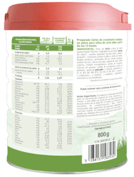 Detalle 2 de Babybio Caprea 3 Leche de Cabra Crecimiento 4x800g 🐐