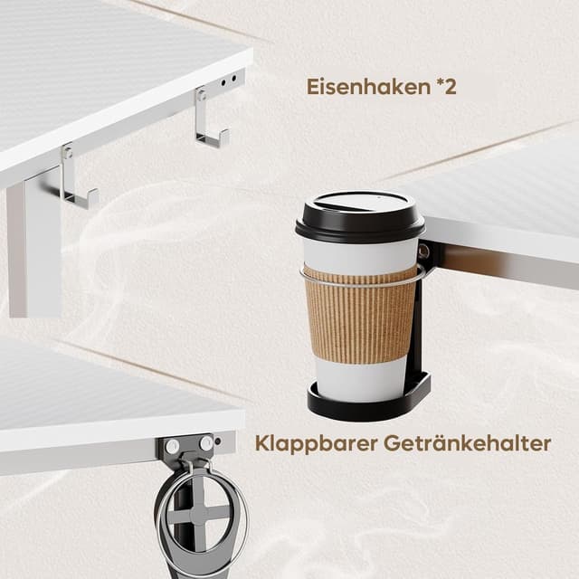 Detalle de Bestier Scrivania da gioco con LED RGB, supporto monitor e superficie in fibra di carbonio (bianco, 106 cm)