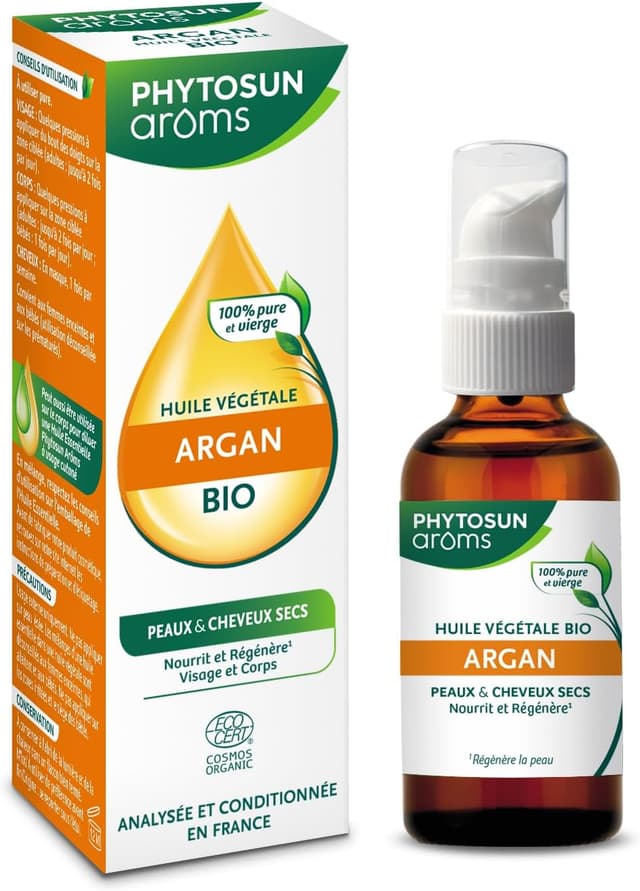 Detalle de Huile végétale d’argan bio PHYTOSUN AROMS, 100% pure et vierge, hydratante et fortifiante (50 ml)