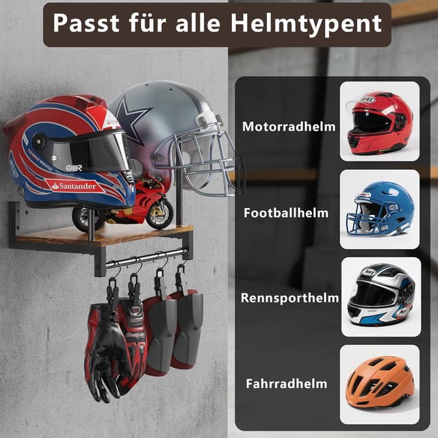Detalle de THYGIFTREE Helmhalter Wandhalterung für Motorradhelme – Wand-Display mit Organizer