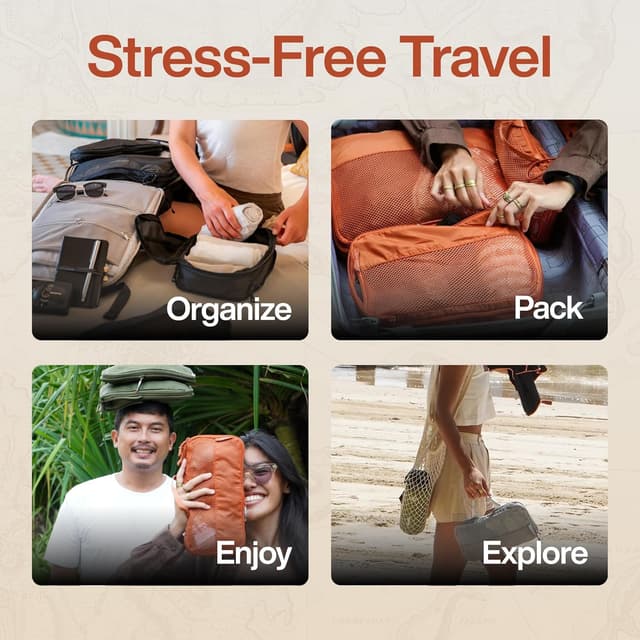 Detalle de TRAVEL DUDE Compression Packing Cubes (Forrest Green) – Compression set for suitcase, backpack & hand luggage (4 pieces)