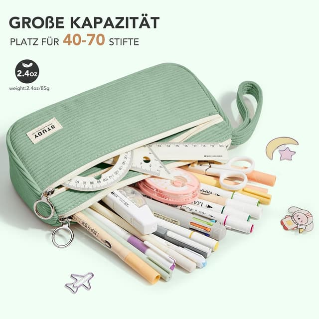 Detalle 2 de KALIDI Cord-stoff Federmäppchen mit 3 Fächern – große Kapazität für Schule & Büro