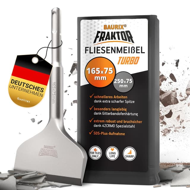 Detalle de BAURIX Scalpello SDS Plus FRAKTOR per rimozione piastrelle e adesivi (42CrMo, 165 x 75 mm)