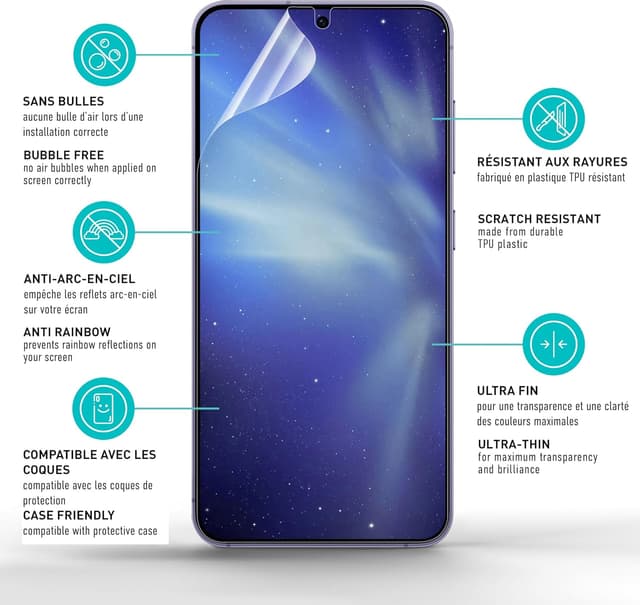 Detalle de smartect Protecteur d’écran TPU pour Samsung Galaxy S25 (2 films + 2 protections caméra) — pose sans bulles