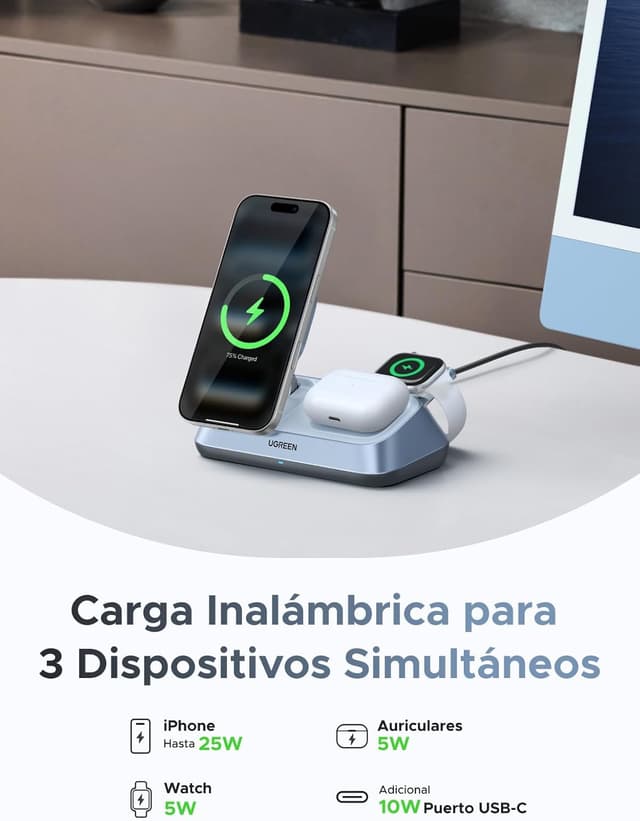 Thumbnail 2 de UGREEN MagFlow Qi2 25W cargador inalámbrico 3 en 1