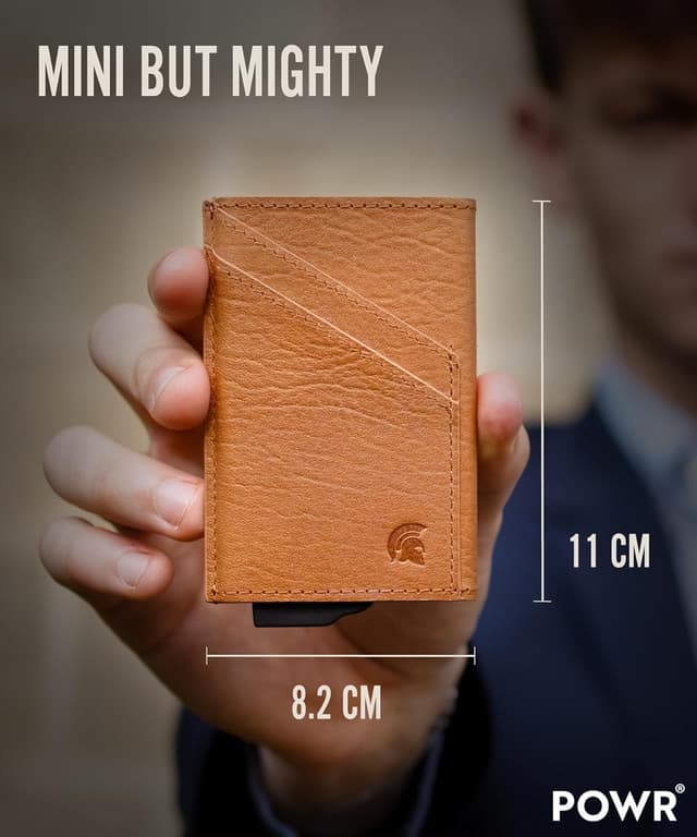 Detalle de POWR RFID porta carte slim in metallo con blocco a doppio strato e porta badge pop-up