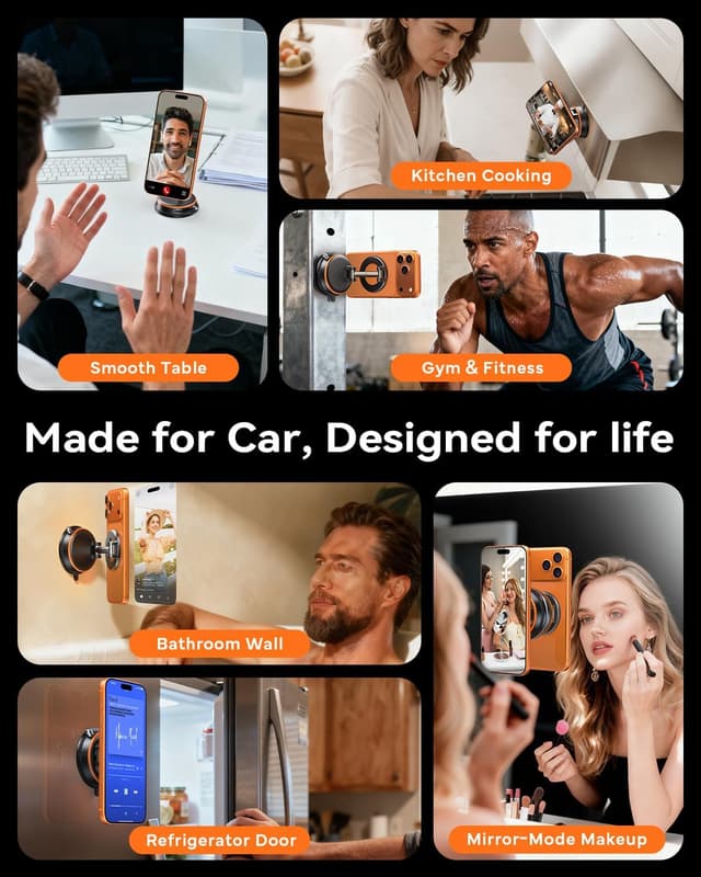 Thumbnail 6 de Peerock Upgraded MagSafe Car Phone Holder (108+ lb suction, 3000gf magnetic) – 360° Adjustable Mount for iPhone & Android (Orange)
