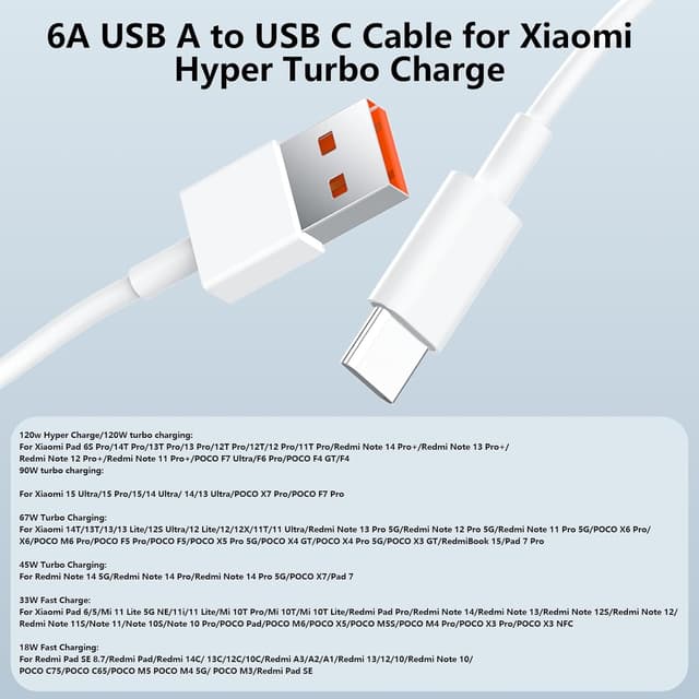 Thumbnail 6 de USB C Ladekabel 2m 120W 6A für Xiaomi Redmi