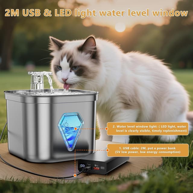 Thumbnail 6 de EUARY Fontana per Gatti in Acciaio Inox 2,5 L