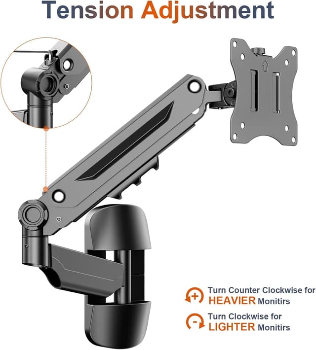 Detalle de PUTORSEN 17–42 Zoll Monitor-Wandhalterung (Gasfeder) für PC & TV bis 12 kg, VESA 75/100