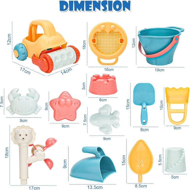 Thumbnail 6 de Sanlebi Sandspielzeug-Set (14-teilig) mit Eimer, Sandformen und Netzbeutel für den Sandkasten