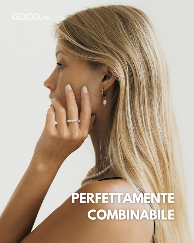 Detalle de GD GOOD.designs: anello anti-stress con perle di pietra naturale e perla centrale in argento 925