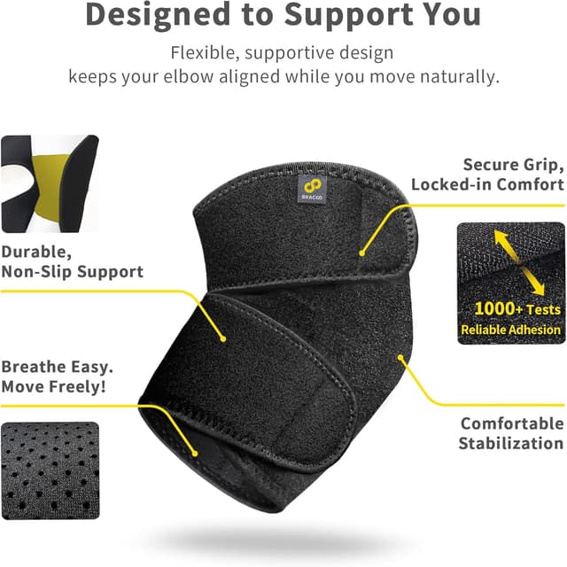 Detalle 1 de BRACOO Elbow Support Brace (ES10) – Adjustable Neoprene Sleeve for Tennis, Golf, Pickleball & Gym